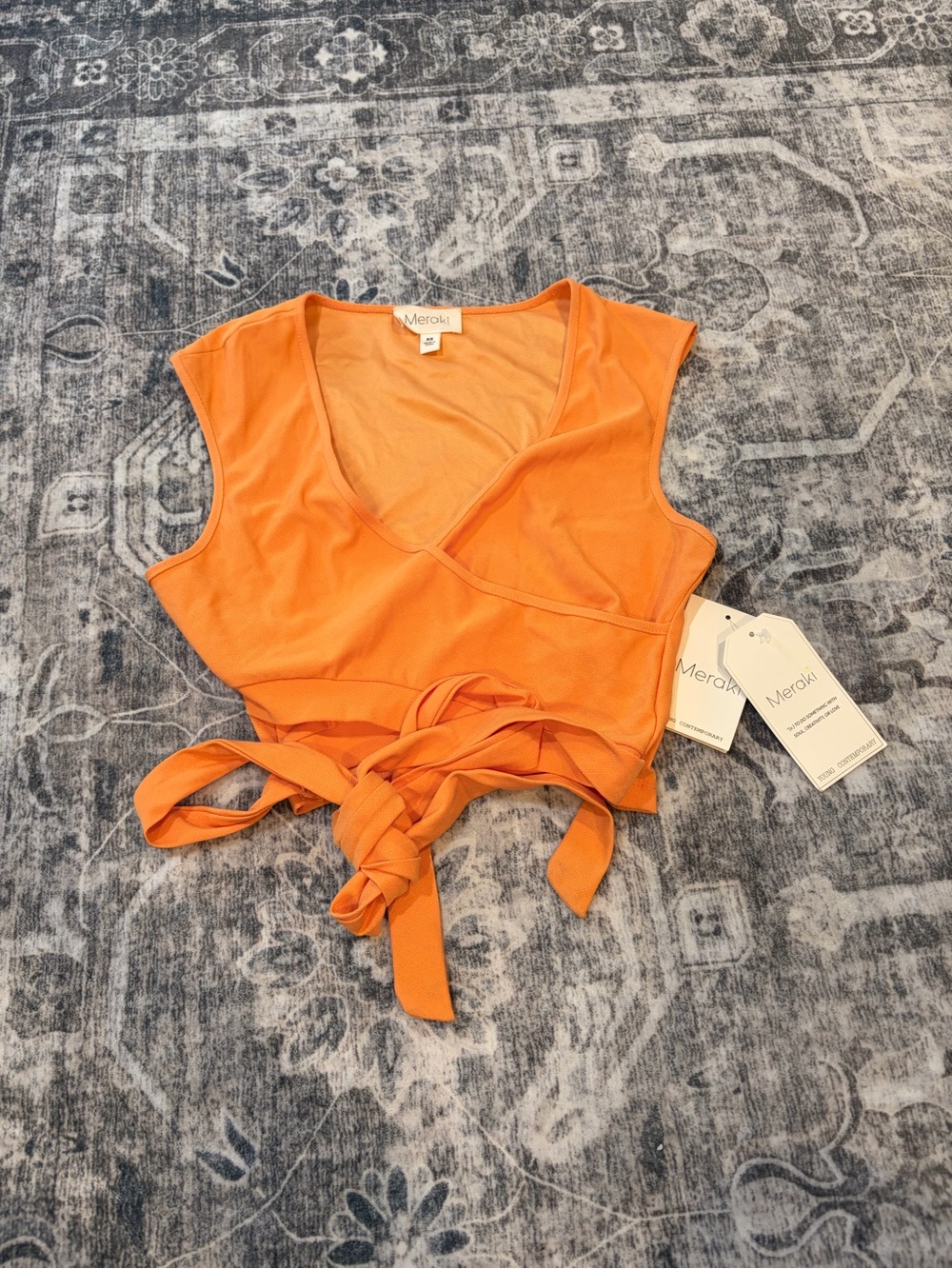 meraki Bright Orange Wrap-Tie Crop Top